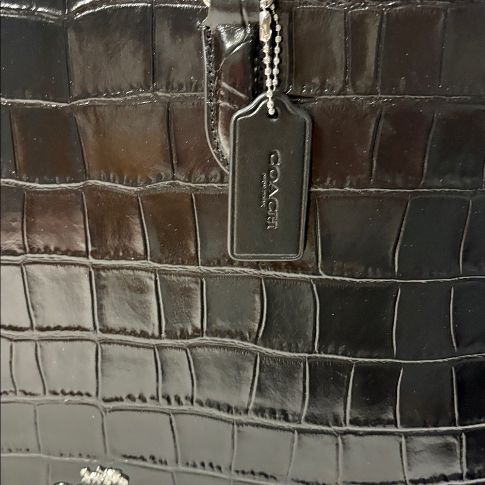 Coach Glossy Black Croc Embossed Handbag - Picture 2 of 5